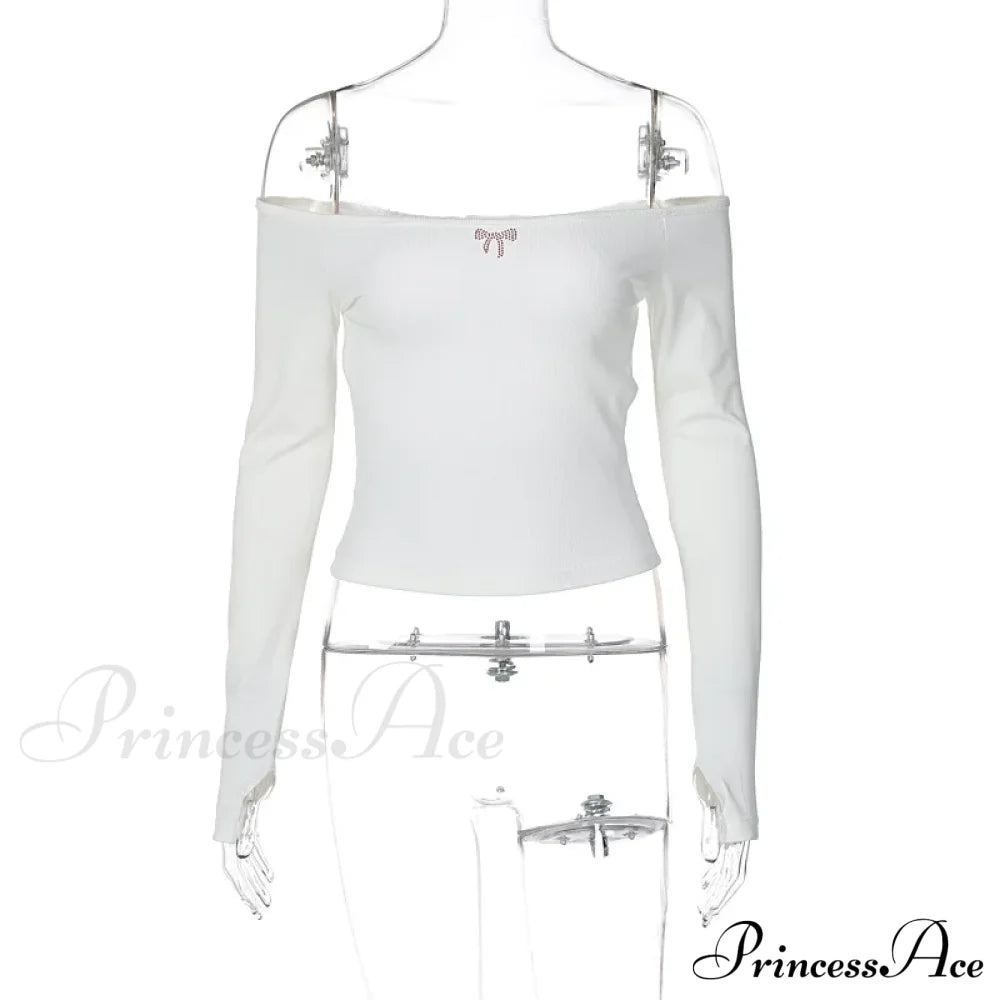 Off-shoulder Long Sleeve Charming Backless Bow Crop Top