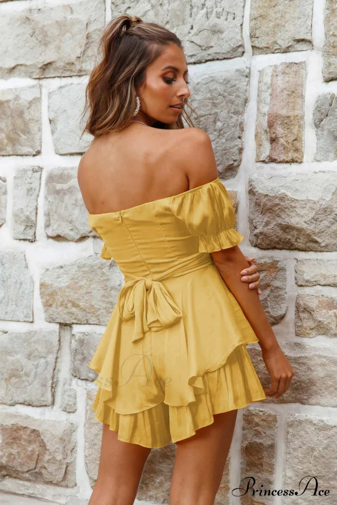 Off Shoulder Ruffled Skirt Pants with Tie Back