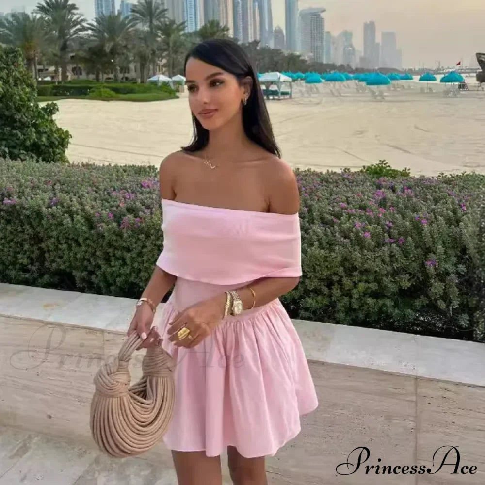 Off Shoulder Stylish Pleated Mini Dress