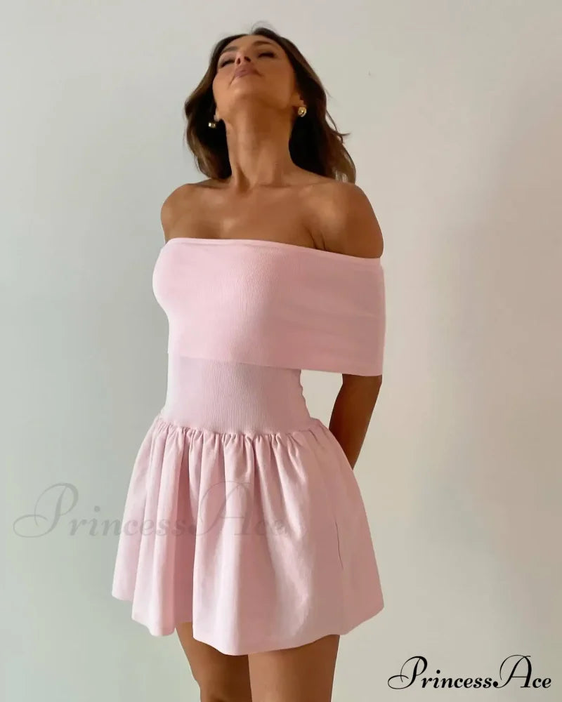 Off Shoulder Stylish Pleated Mini Dress
