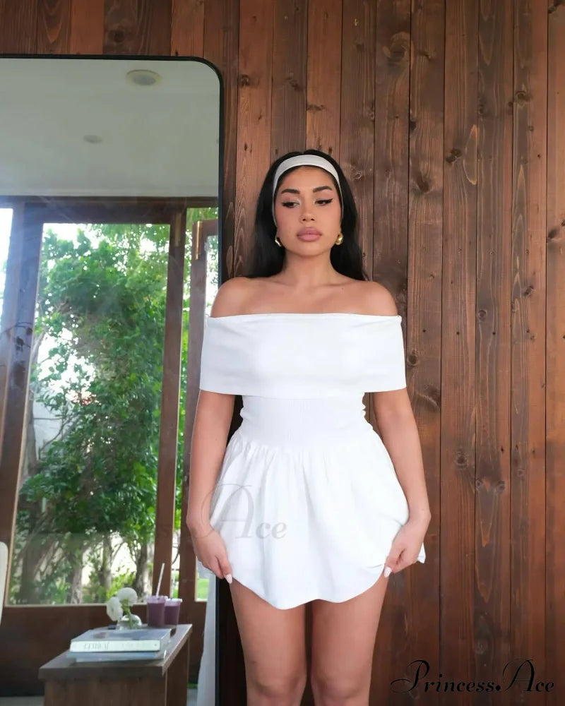 Off Shoulder Stylish Pleated Mini Dress