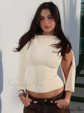 One Shoulder Long Charming Sleeve Tie Up Top
