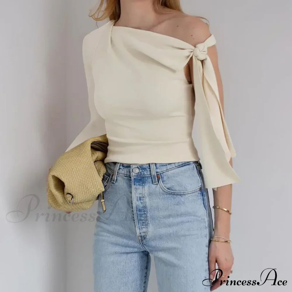 One Shoulder Long Charming Sleeve Tie Up Top