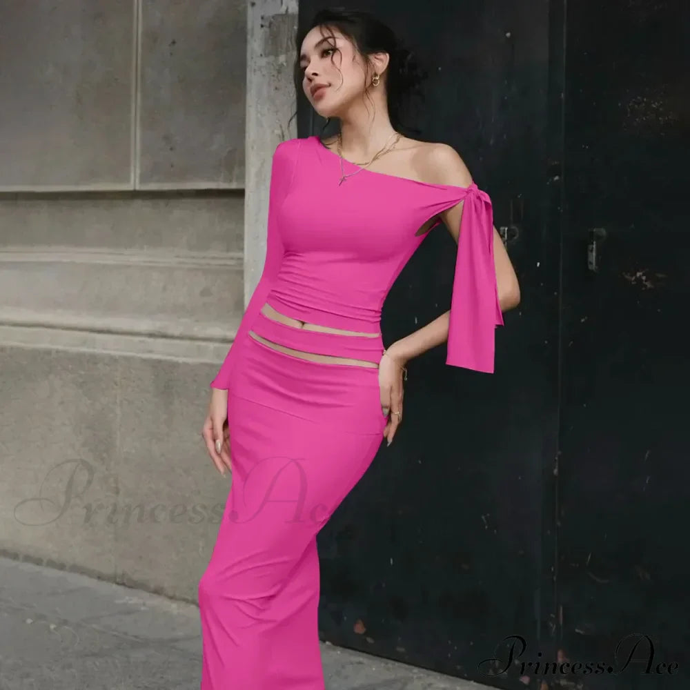 One Shoulder Long Charming Sleeve Tie Up Top
