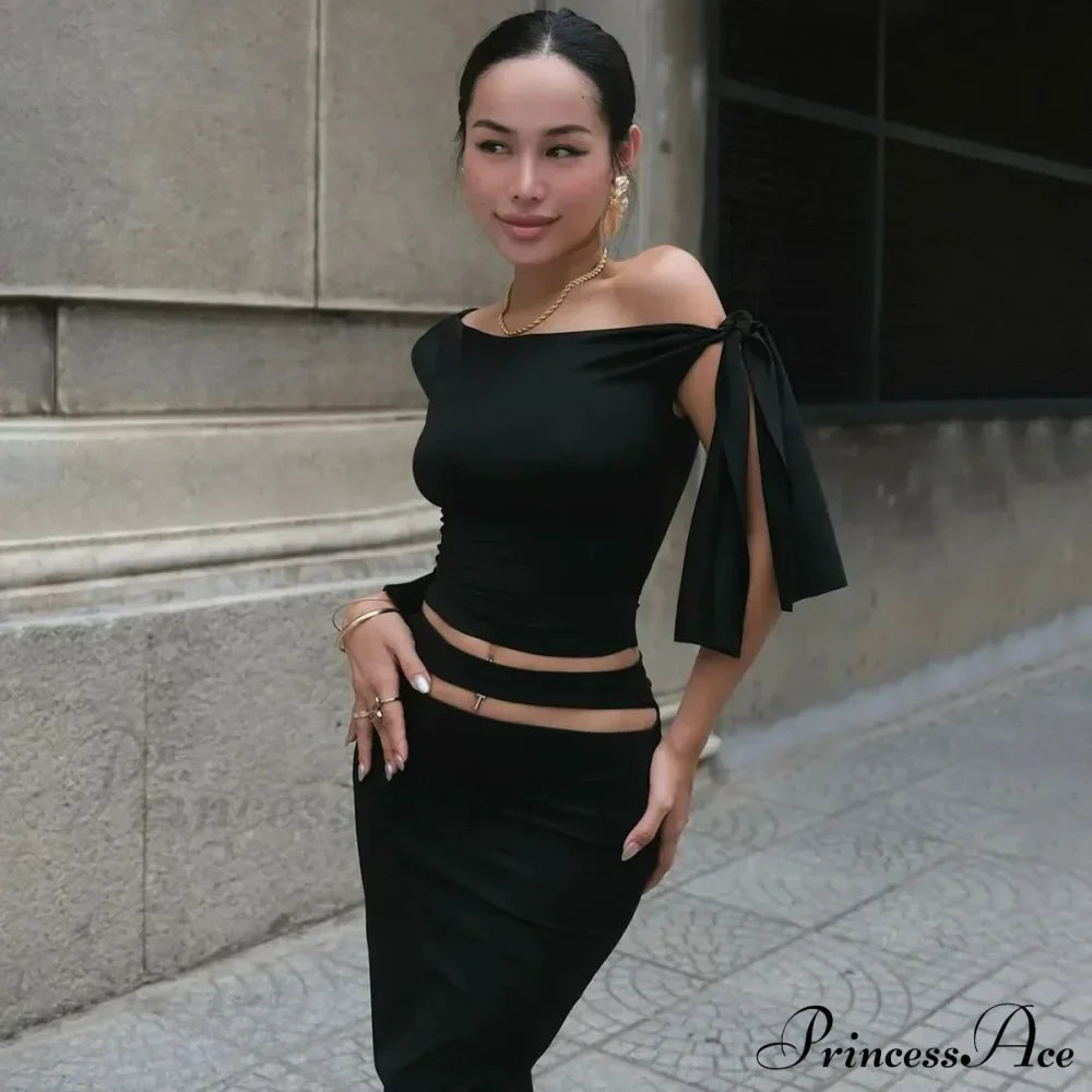 One Shoulder Long Charming Sleeve Tie Up Top