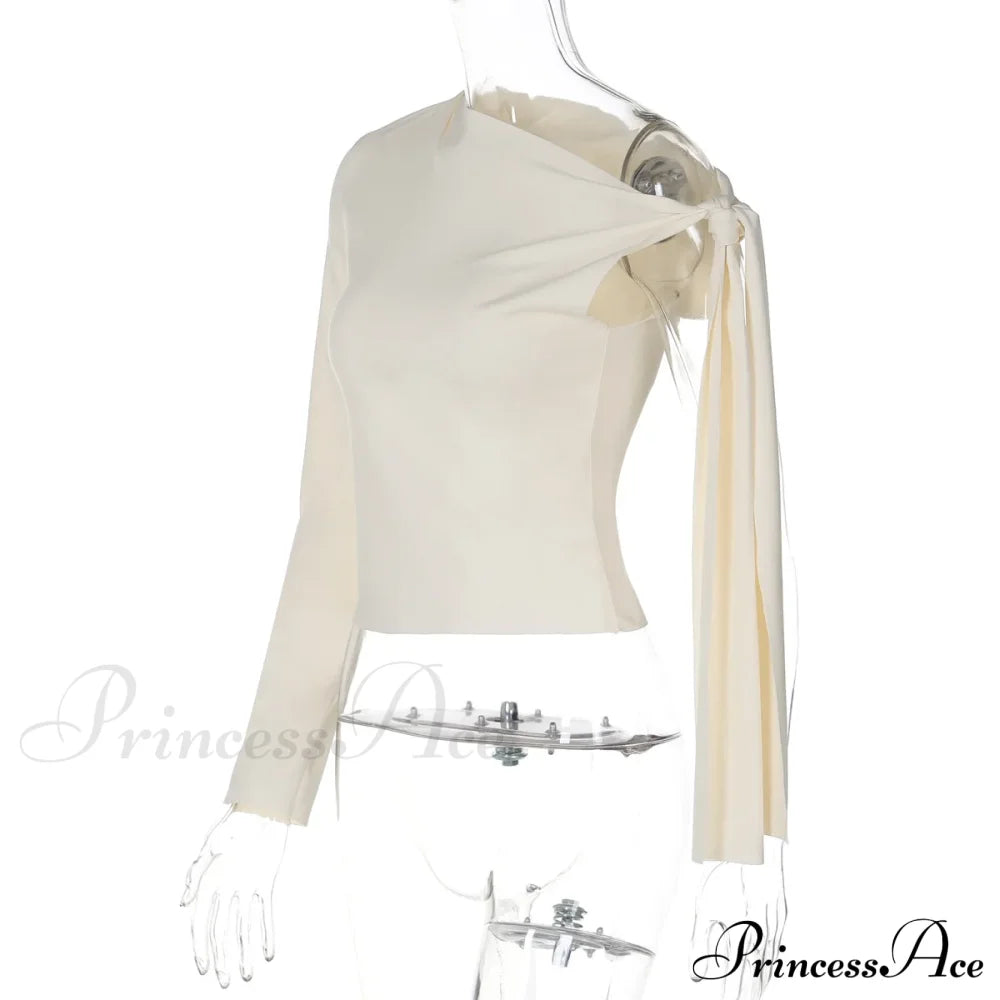 One Shoulder Long Charming Sleeve Tie Up Top