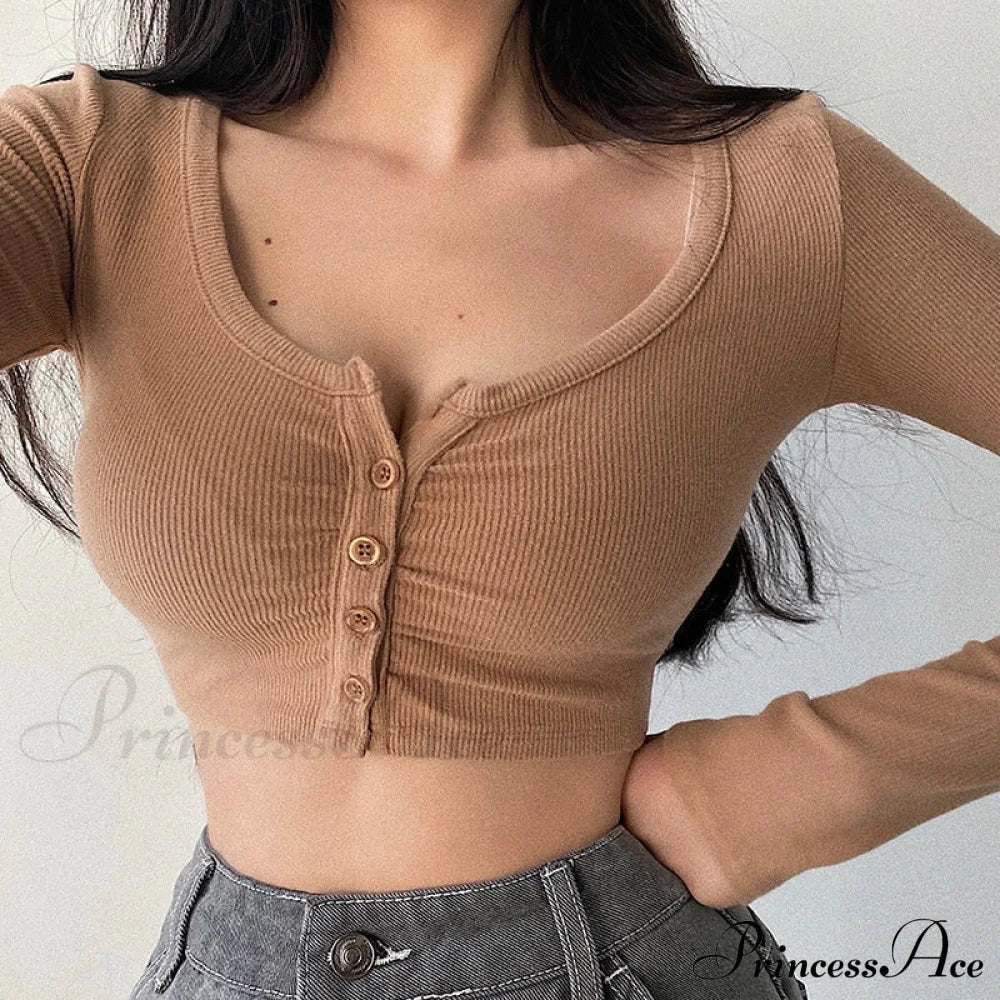 Open Blouse Top Korean Color Solid Cardigan Women's Arm V-neck Slim Long Navel U4WF