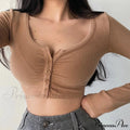 Open Blouse Top Korean Color Solid Cardigan Women's Arm V-neck Slim Long Navel U4WF