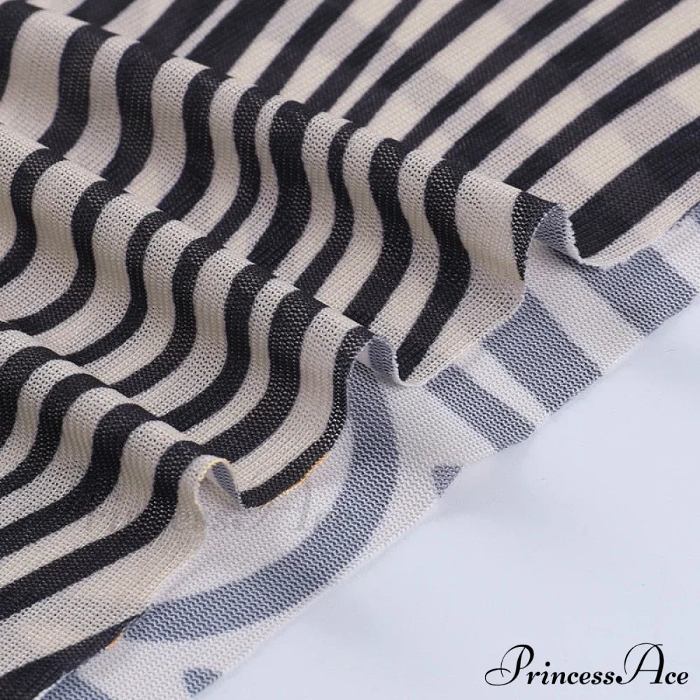 Pants Suit Sexy Costume Zebra Co-ord Striped Tracksuit for Mesh + Set 2 T-shirt Piece Long Autumn Women