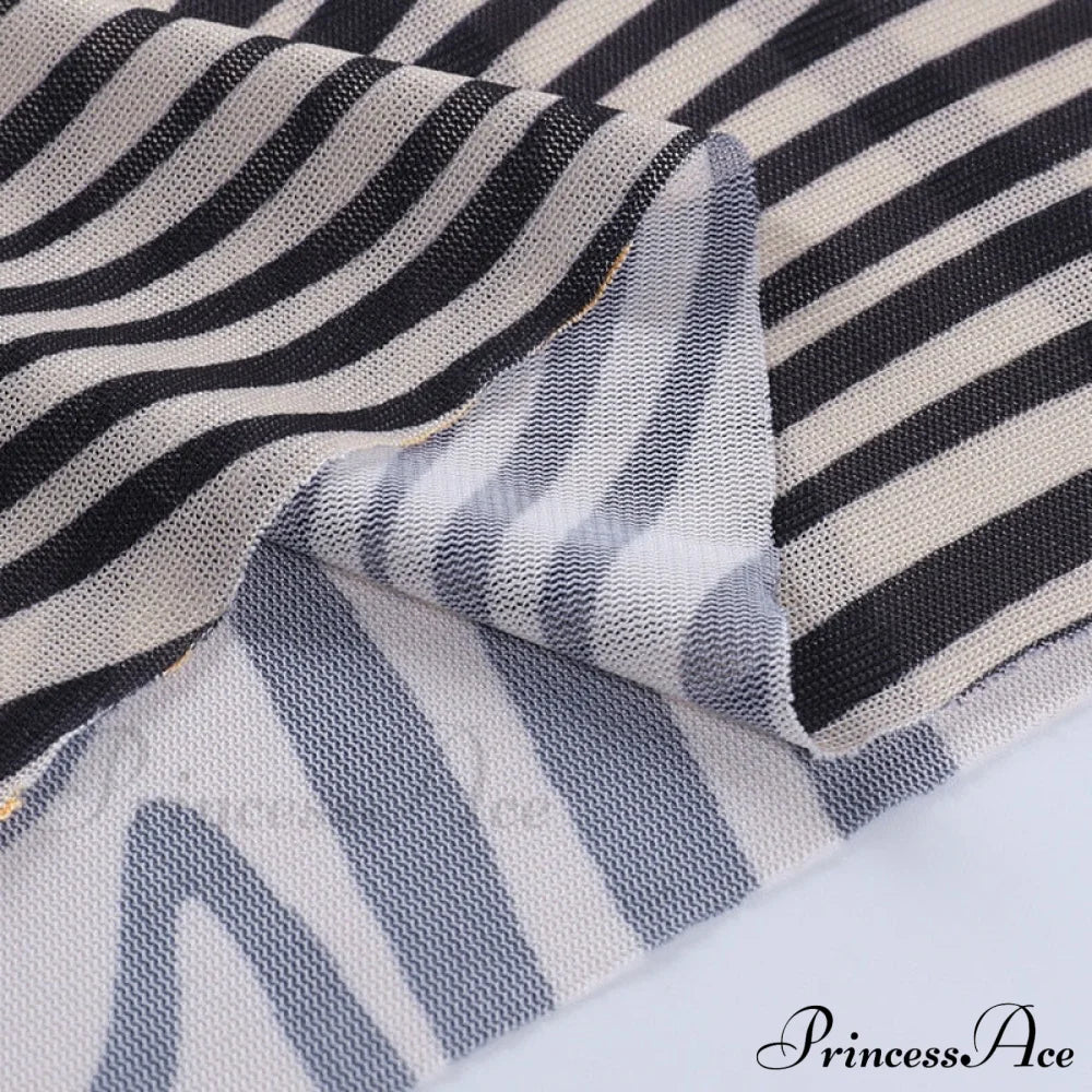 Pants Suit Sexy Costume Zebra Co-ord Striped Tracksuit for Mesh + Set 2 T-shirt Piece Long Autumn Women