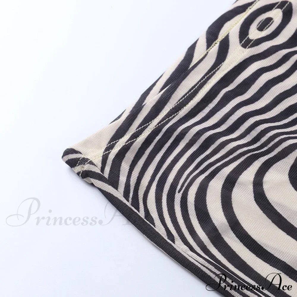 Pants Suit Sexy Costume Zebra Co-ord Striped Tracksuit for Mesh + Set 2 T-shirt Piece Long Autumn Women