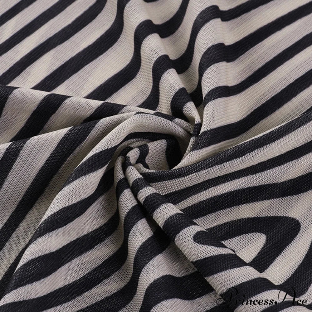 Pants Suit Sexy Costume Zebra Co-ord Striped Tracksuit for Mesh + Set 2 T-shirt Piece Long Autumn Women