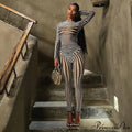 Pants Suit Sexy Costume Zebra Co-ord Striped Tracksuit for Mesh + Set 2 T-shirt Piece Long Autumn Women