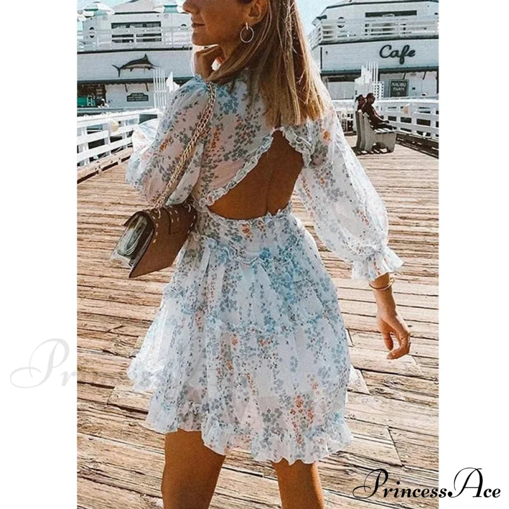 Party Gown Harlow Backless Design V-Neck Mini - Warm-Season Ruffle - Women's Flowered Dress