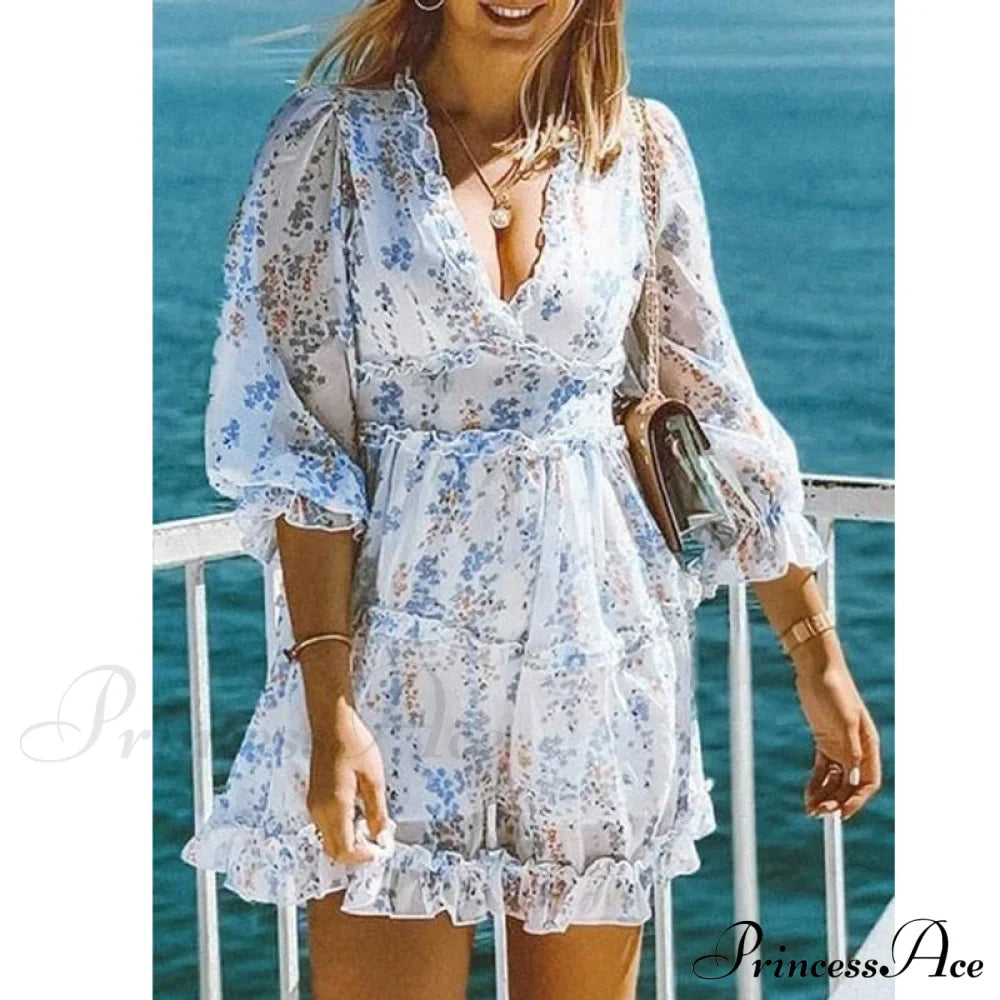 Party Gown Harlow Backless Design V-Neck Mini - Warm-Season Ruffle - Women's Flowered Dress