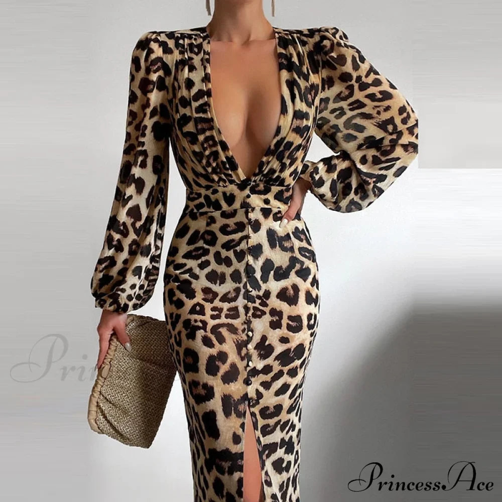 Party Slit - Design with and Elegant Gown Full-Length V-Neck Women's Dress