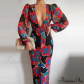 Party Slit - Design with and Elegant Gown Full-Length V-Neck Women's Dress