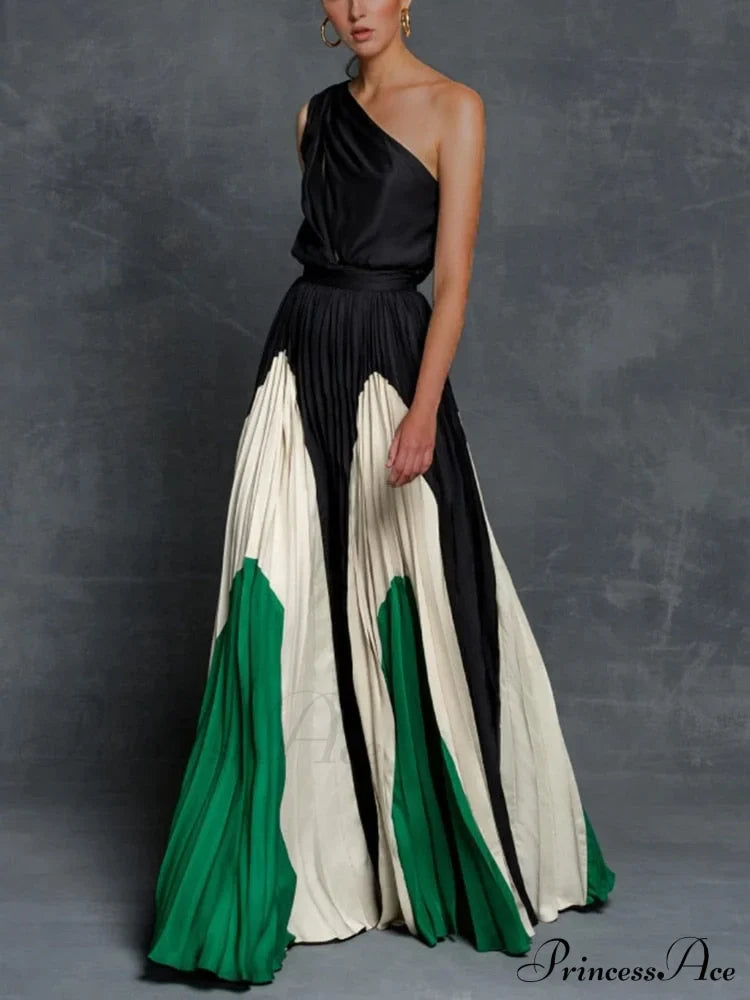 Patchwork Black Club Party High Night One Women's Gown Off - Street Shoulder Dress