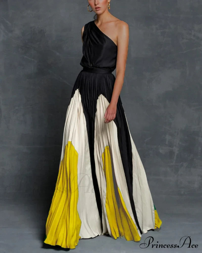 Patchwork Black Club Party High Night One Women's Gown Off - Street Shoulder Dress
