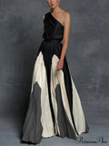 Patchwork Black Club Party High Night One Women's Gown Off - Street Shoulder Dress