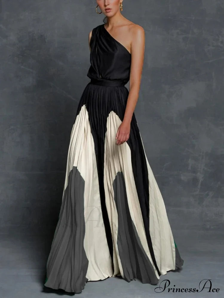 Patchwork Black Club Party High Night One Women's Gown Off - Street Shoulder Dress