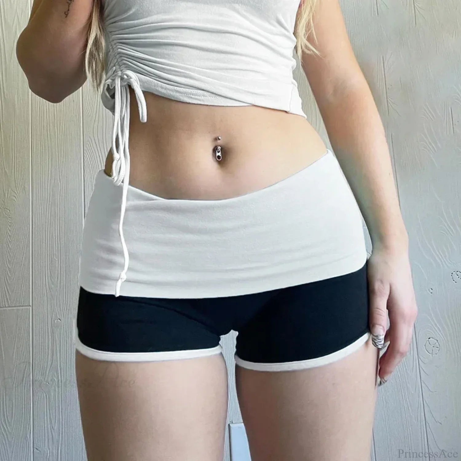 Patchwork Slim Low-Waist Short