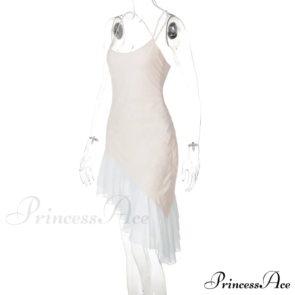 Pink Asymmetric Frill Charming Trim Cami Mini Dress