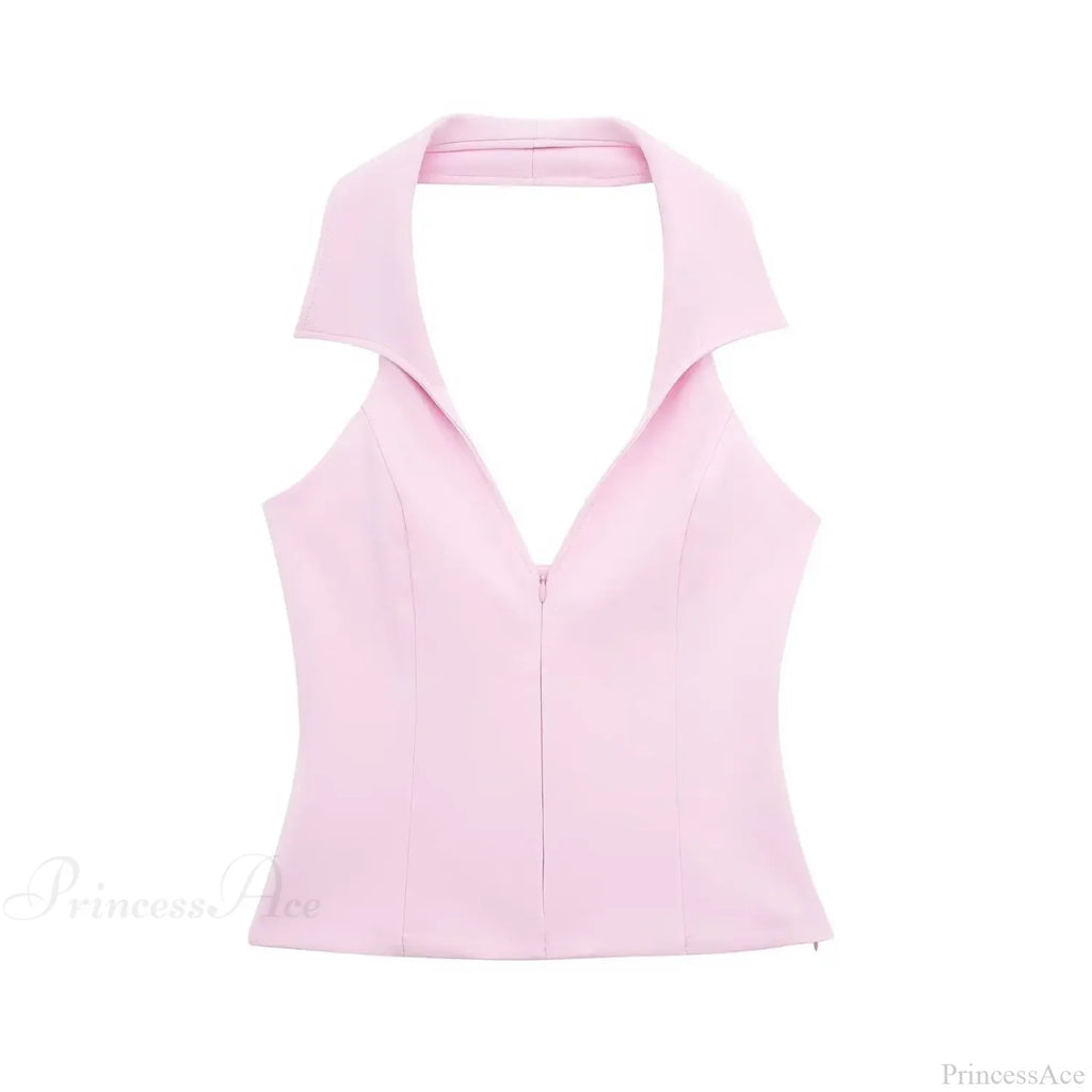 Pink Halter Sleeveless Charming Top And Skort Set