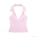 Pink Halter Sleeveless Charming Top And Skort Set