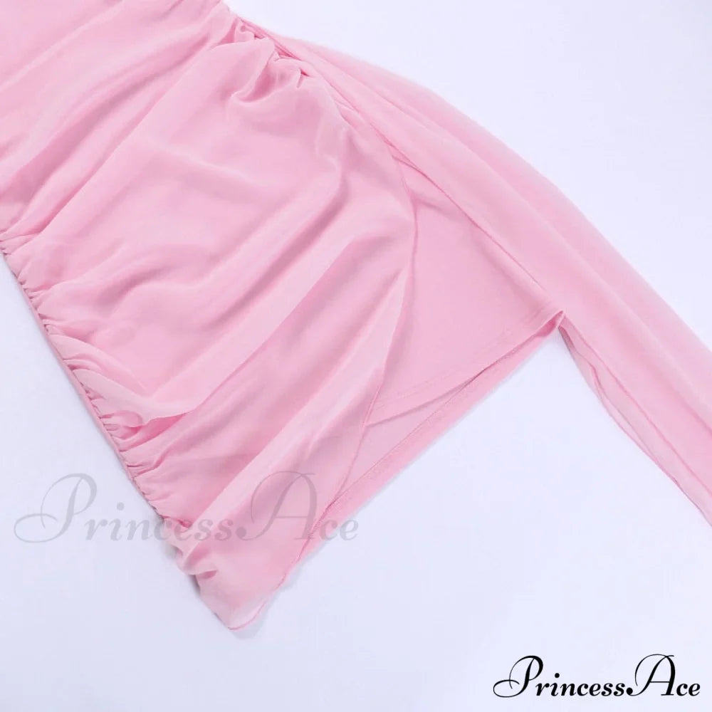 Pink Mesh Corset Charming Draped Tube Mini Dress