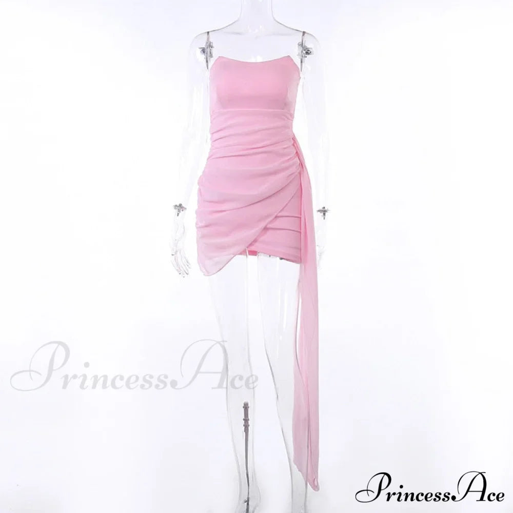 Pink Mesh Corset Charming Draped Tube Mini Dress