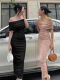 Pink Off Shoulder Bodycon Midi Dress