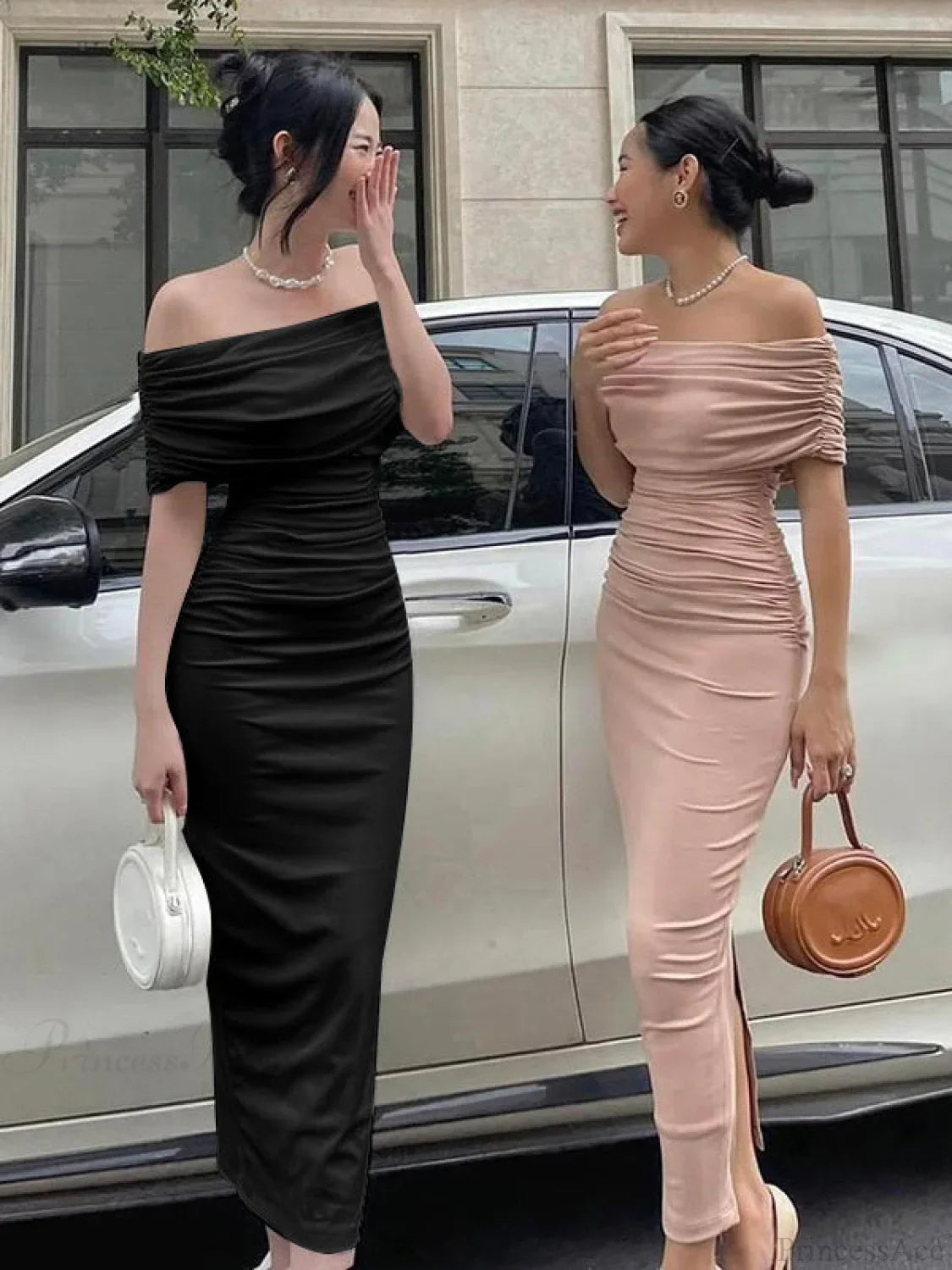 Pink Off Shoulder Bodycon Midi Dress