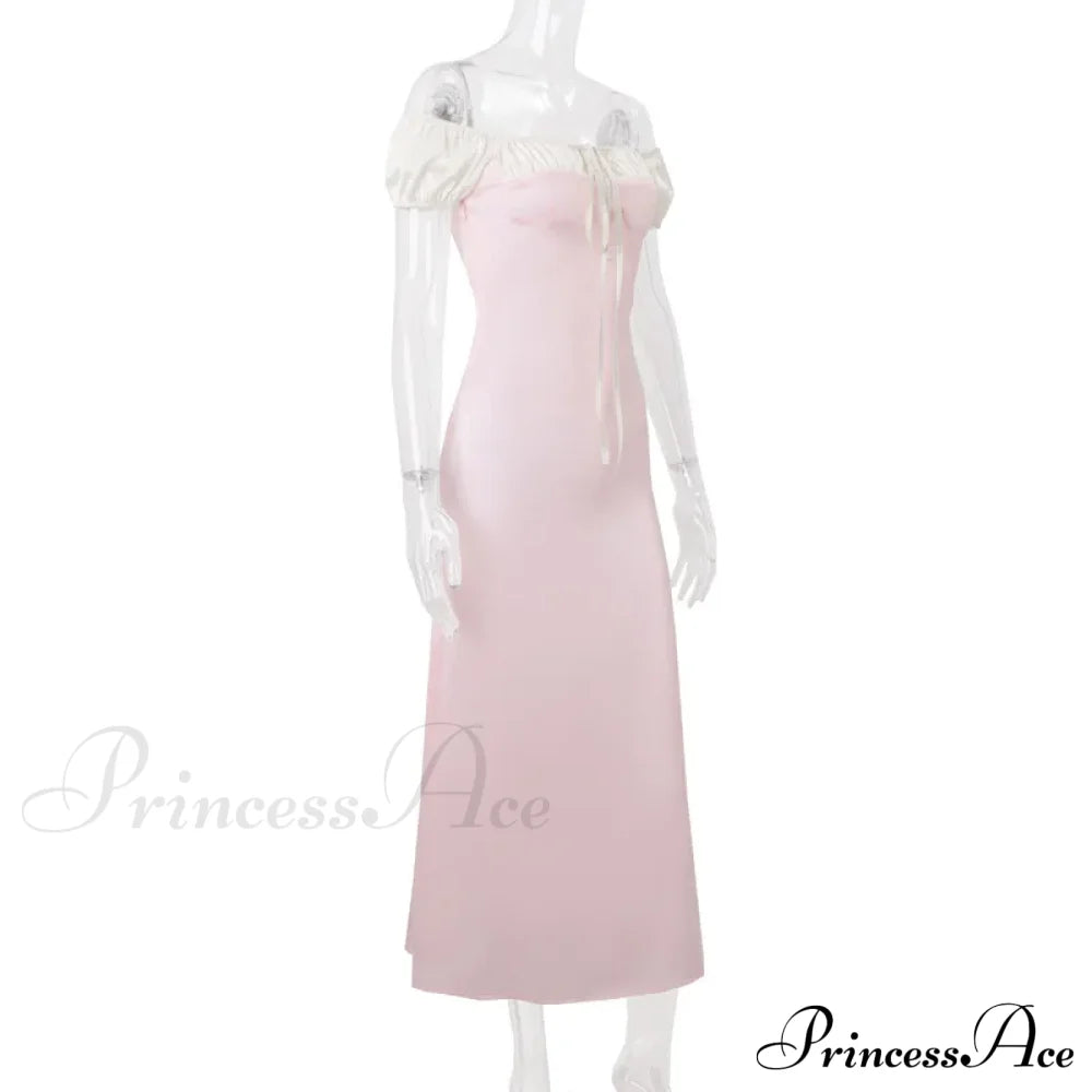 Pink Satin Ruched Charming Contrast Sleeve Dress