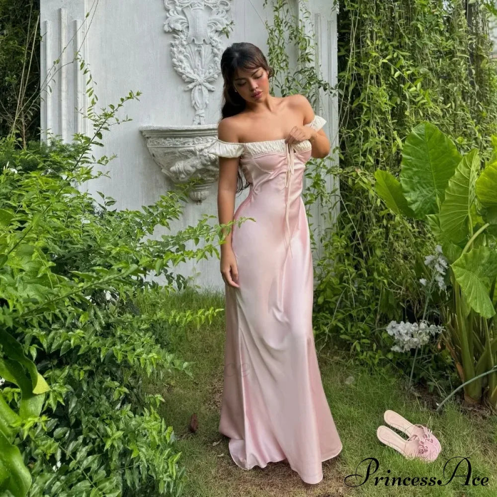 Pink Satin Ruched Charming Contrast Sleeve Dress