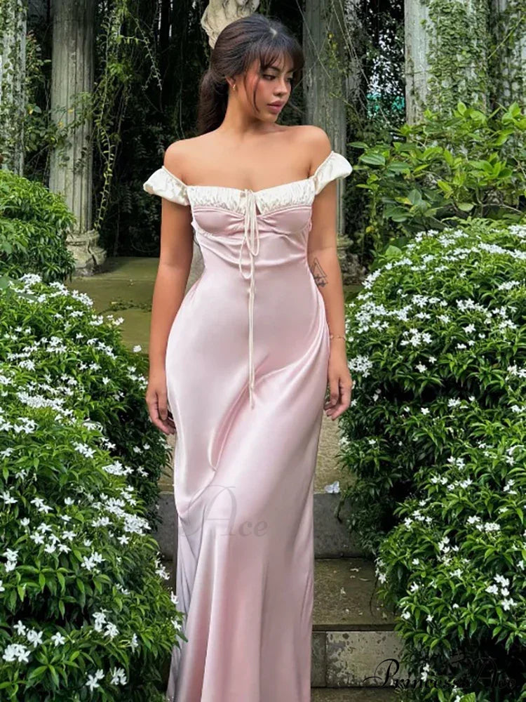Pink Satin Ruched Charming Contrast Sleeve Dress