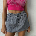 Plaid Button Decro A-Line Skirt