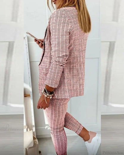Plaid Comfortable Casual Women's Set