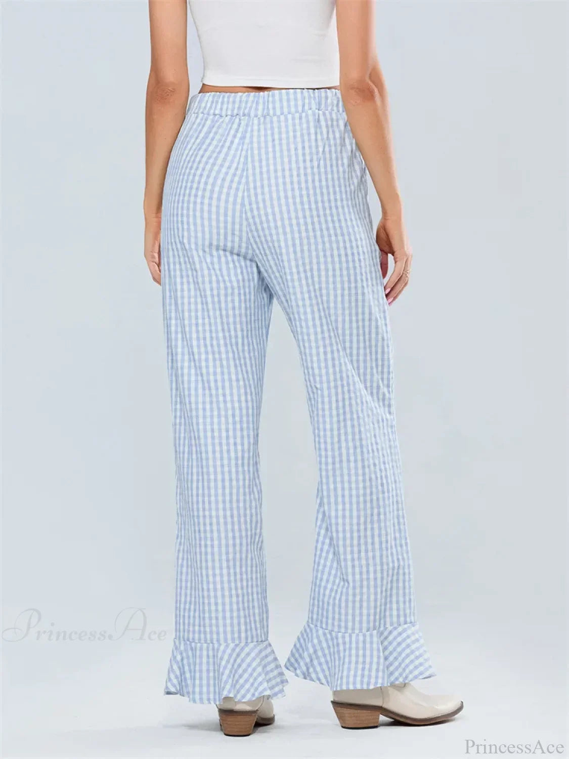 Plaid Flared Drawstring High Waist Casual Pant