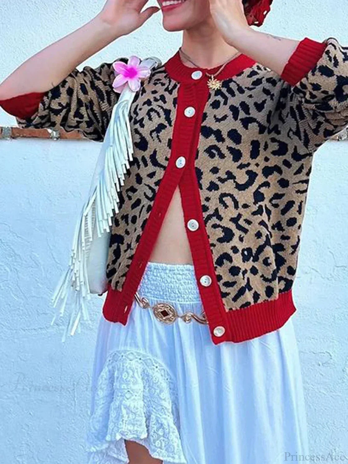 Plaid Lantern Sleeve Knit Cardigan