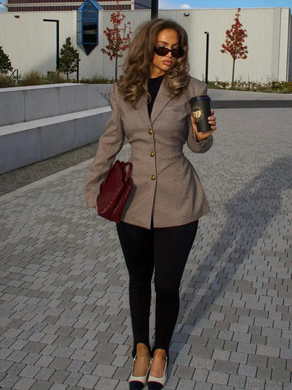 Plaid Print Slim Fit Lapel Coat