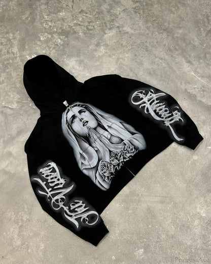 Prayer Portrait Black Zipper Hoodie