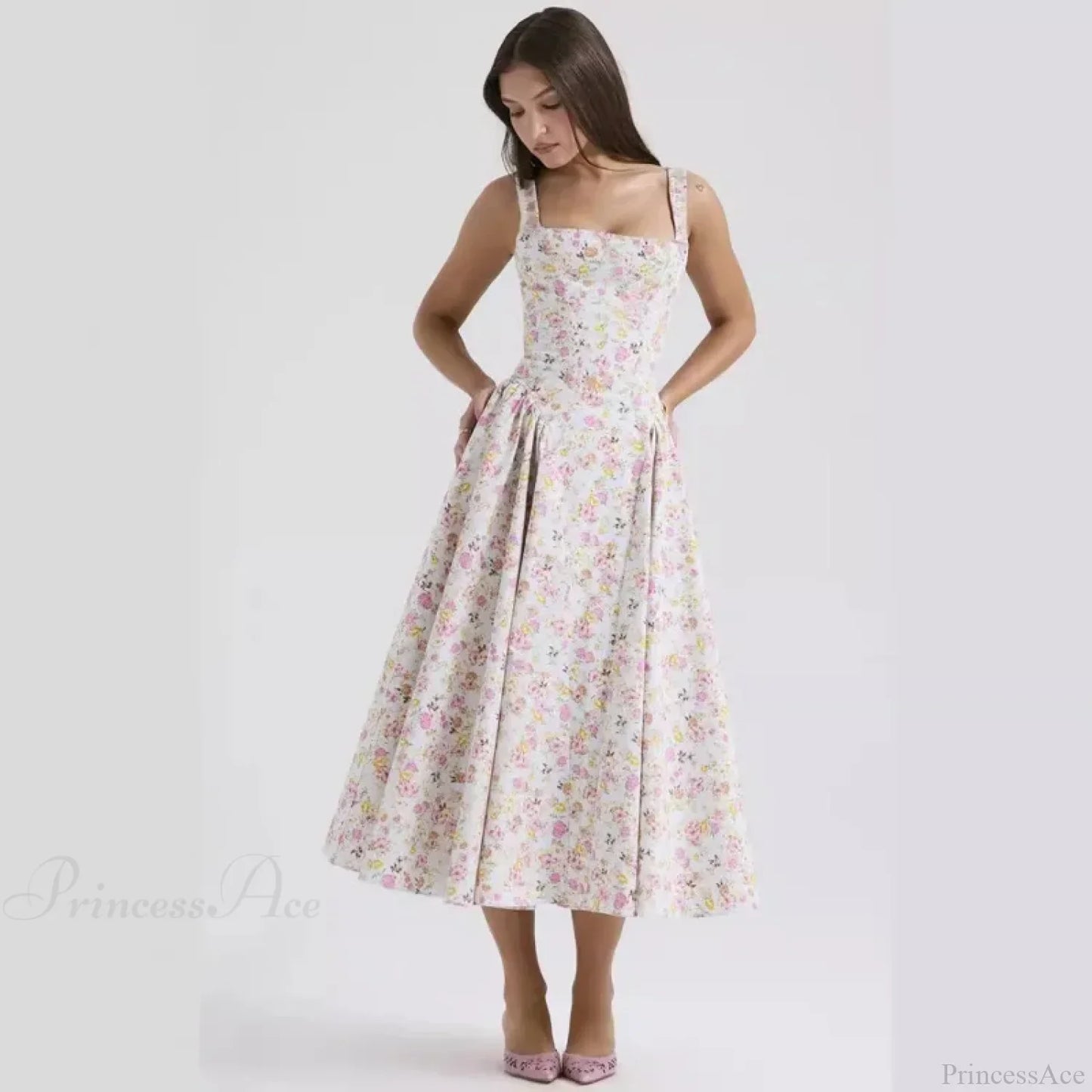 Print A-line Elegant Midi Vacation Dress