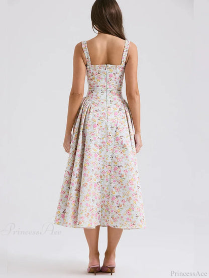 Print A-line Elegant Midi Vacation Dress