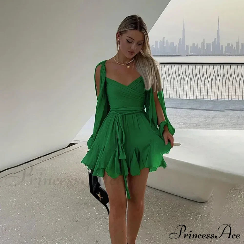 Printed Long Slit Charming Sleeve Mini Dress