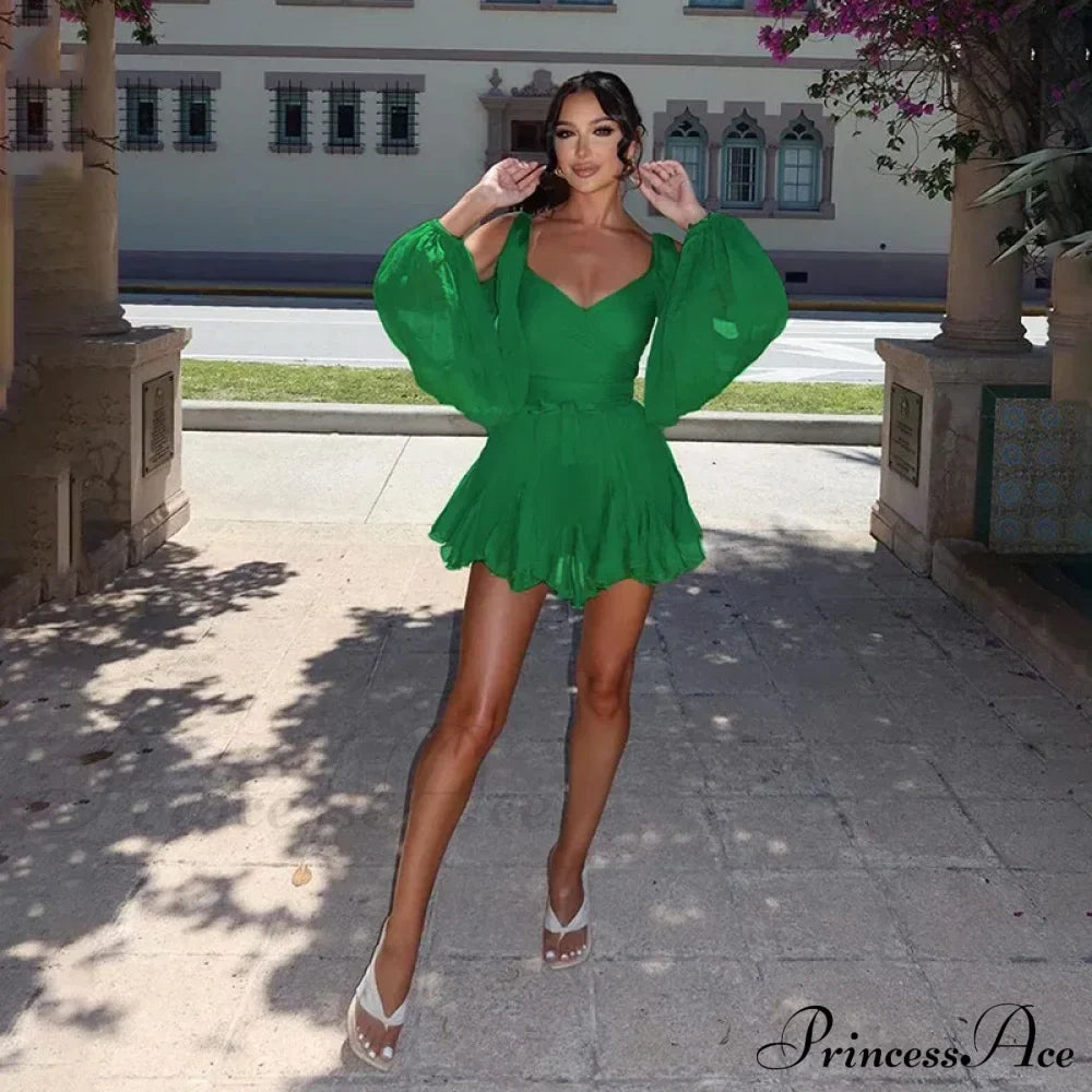 Printed Long Slit Charming Sleeve Mini Dress