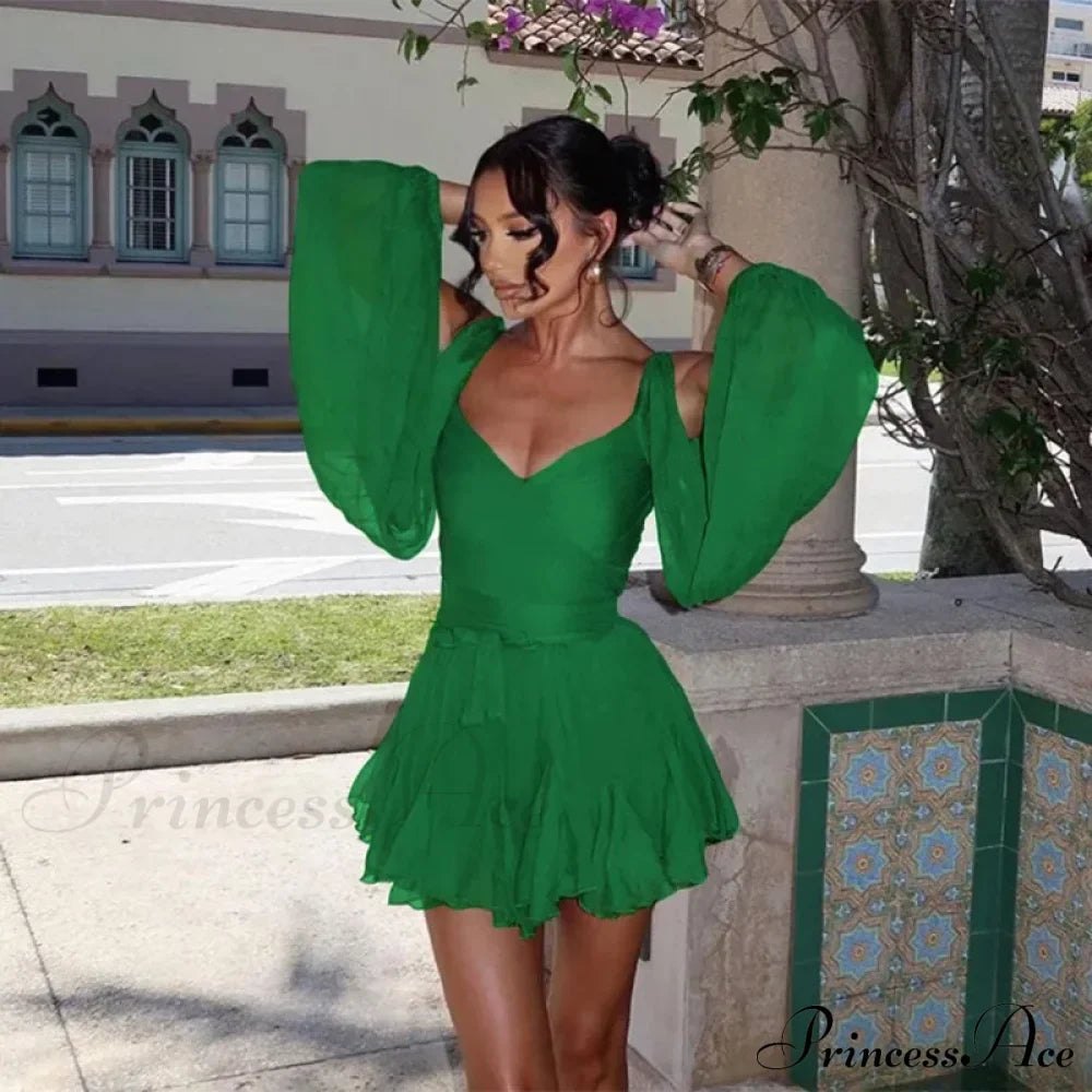 Printed Long Slit Charming Sleeve Mini Dress