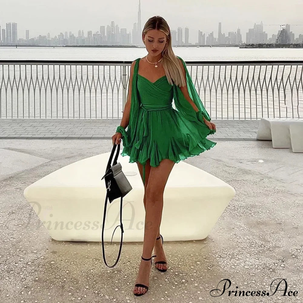 Printed Long Slit Charming Sleeve Mini Dress