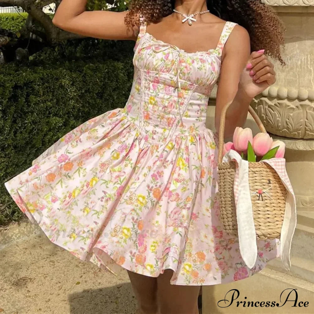 Printed Square Neck Corset Mini Dress