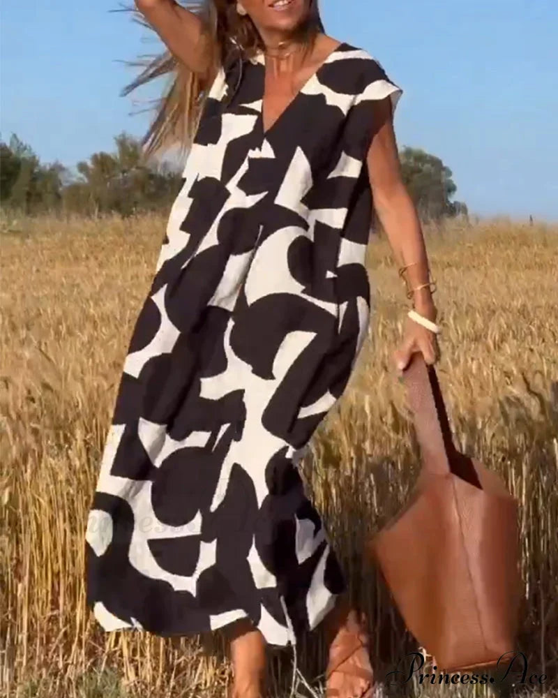 Printed V-neck Dress